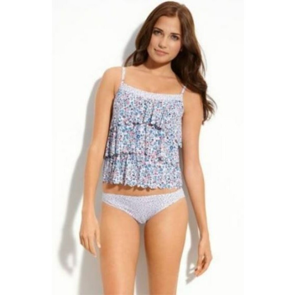 Marc Jacobs FLORAL FRUTTI Ruffled Tier Tankini Gray Dawn Swim Suit P XS